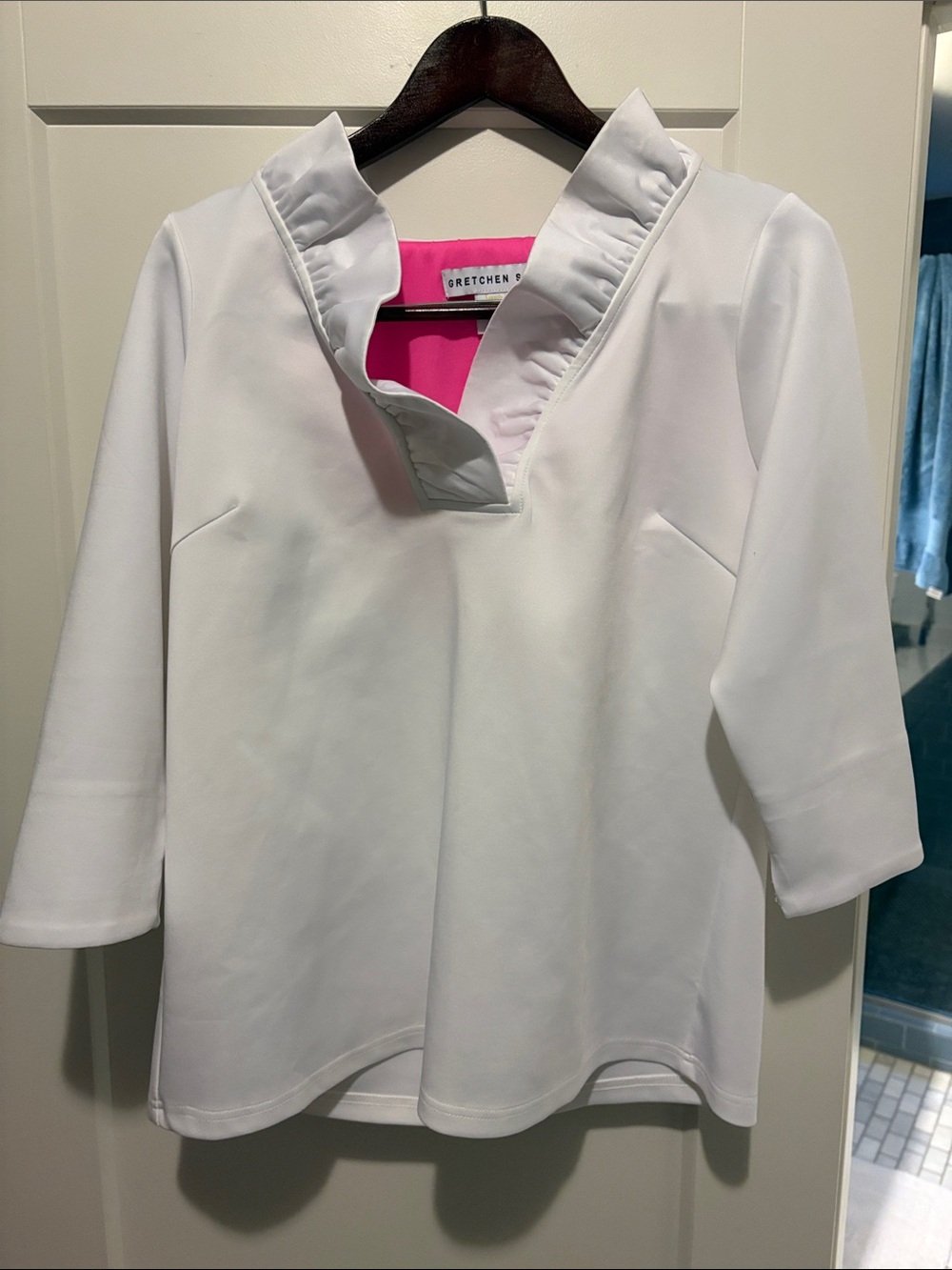 Gretchen Scott Designs White Ruffle V-Neck Blouse